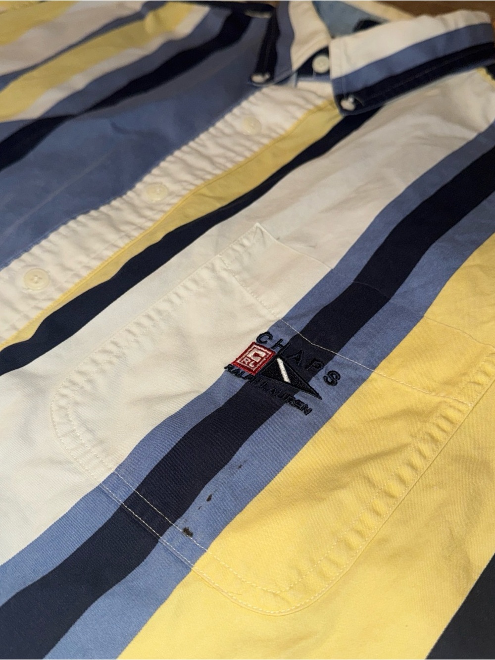VTG 90S Chaps Ralph Lauren Shirt Men’s L Embroidered Button Down Preppy Stripped - Picture 5 of 8